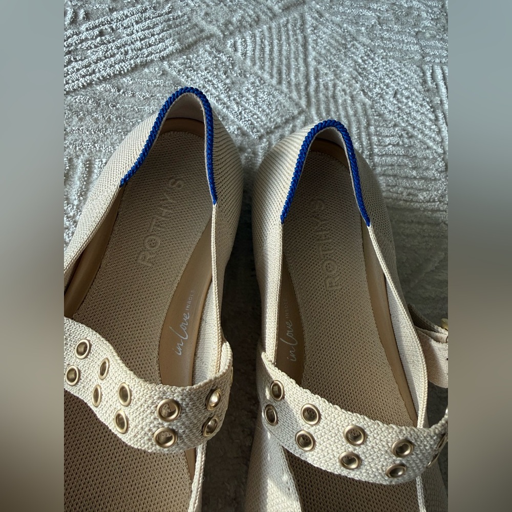 Rothy's Cream Mary Jane Flats with Gold Buckle - Picture 3 of 5